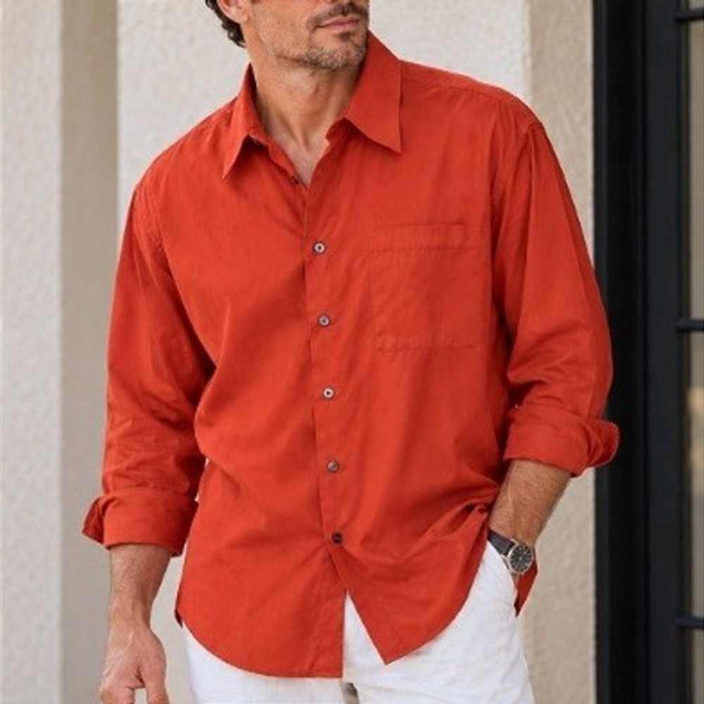 Ike Behar Rust Orange Luxury Designer Men's Career Office Dress Shirt 17 1/2 34